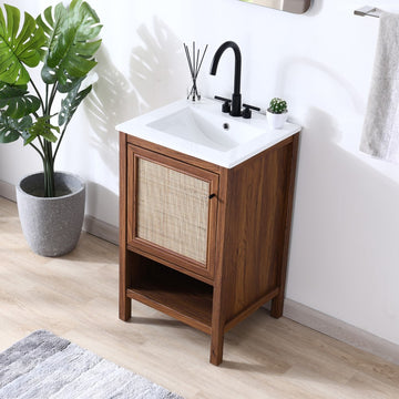 Jasper Rattan Modern Coastal 2-Shelf Bath Vanity Cabinet Only (Sink Basin Not Included) - JONATHAN Y